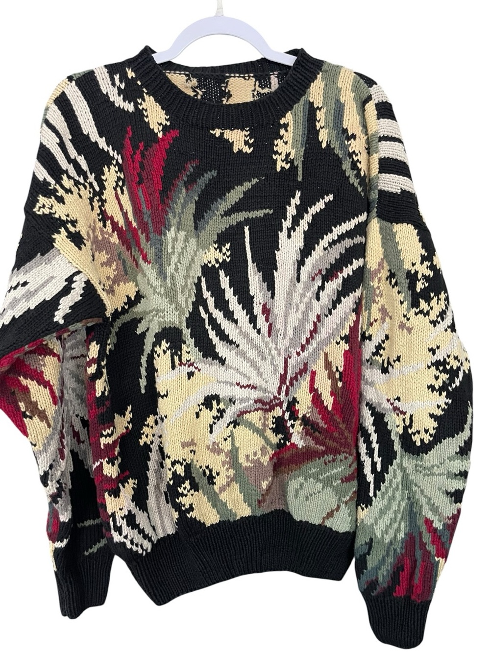 Vintage Floral Tapestry Knit Sweater Oversized Botanical Cottagecore Pullover L